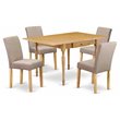 Pemberly Row 5-Piece Rubberwood Oak Dining Set with Light Fawn Linen Chairs