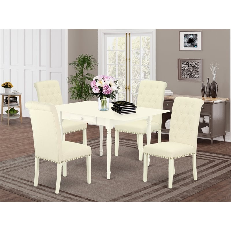 Pemberly Row 5-Piece Wood Dinette Set in Linen White and Light Beige