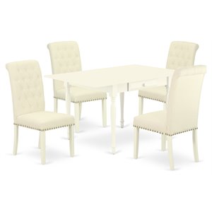 Pemberly Row 5-Piece Wood Dinette Set in Linen White and Light Beige