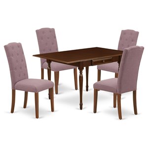 Pemberly Row 5-Piece Wood Dining Set in Mahogany and Dahlia