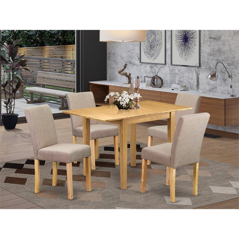 Pemberly Row 5-Piece Wood Dinette Set in Oak and Light Fawn Upholstery