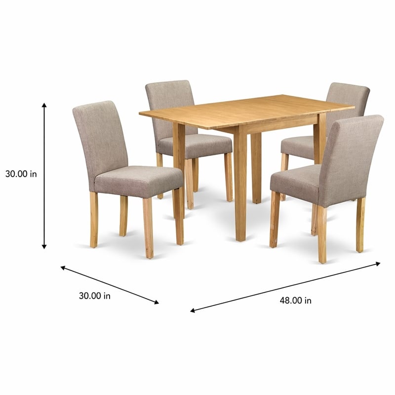 Pemberly Row 5-Piece Wood Dinette Set in Oak and Light Fawn Upholstery