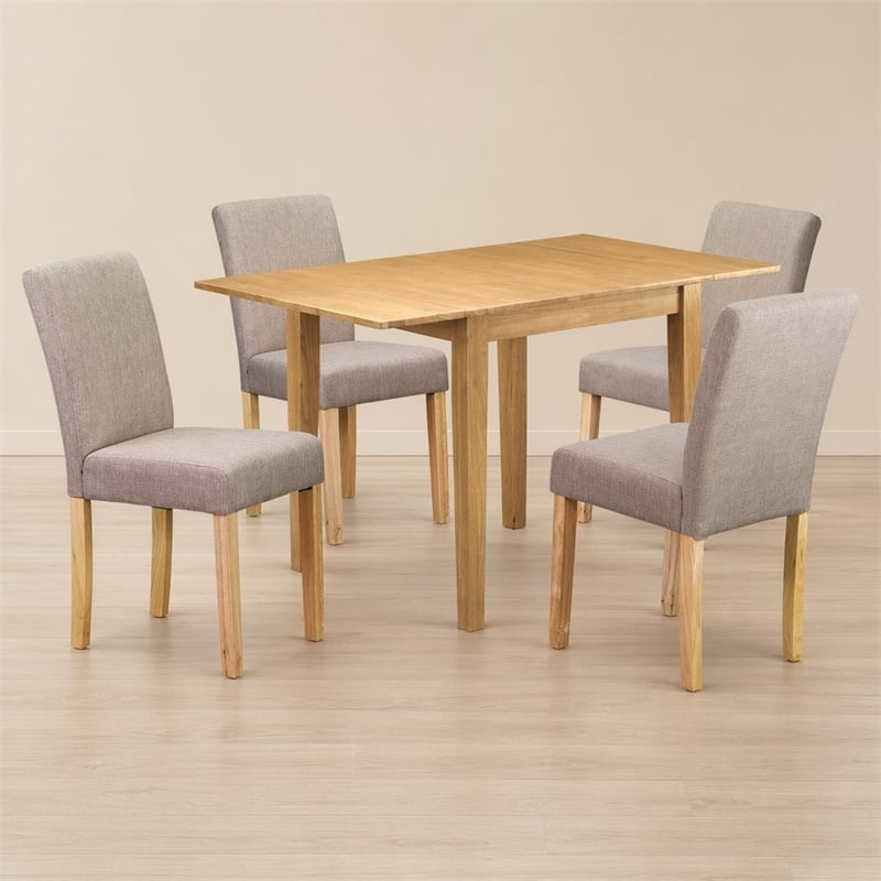 Pemberly Row 5-Piece Wood Dinette Set in Oak and Light Fawn Upholstery