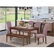 Pemberly Row Capri 6-Piece Wood Dining Set in Mahogany with Bench