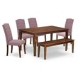 Pemberly Row Capri 6-Piece Wood Dining Set in Mahogany with Bench