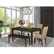 Pemberly Row Capri 6-Piece Dining Set in Cappuccino Finish with Bench
