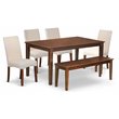 Pemberly Row Capri 6-Piece Dining Set in Mahogany Finish with Bench