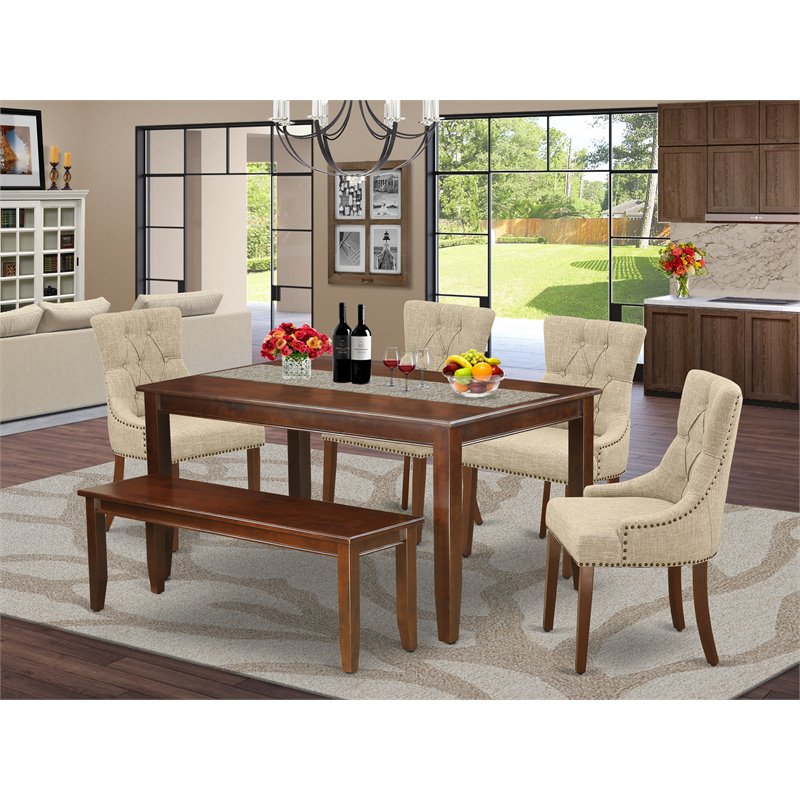 Pemberly Row 6-Piece Wood Dining Set in Mahogany with Doeskin Finish