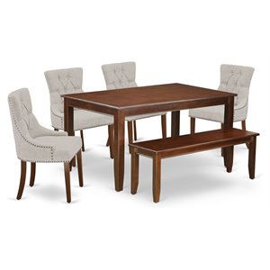 Pemberly Row 6-Piece Wood Dining Set in Mahogany with Doeskin Finish