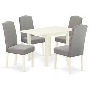 Pemberly Row 5-Piece Wood Dining Set in Linen White with Shitake Upholstery
