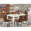 Pemberly Row 7-Piece Wood Dining Set in Linen White with Dark Coffee Chairs