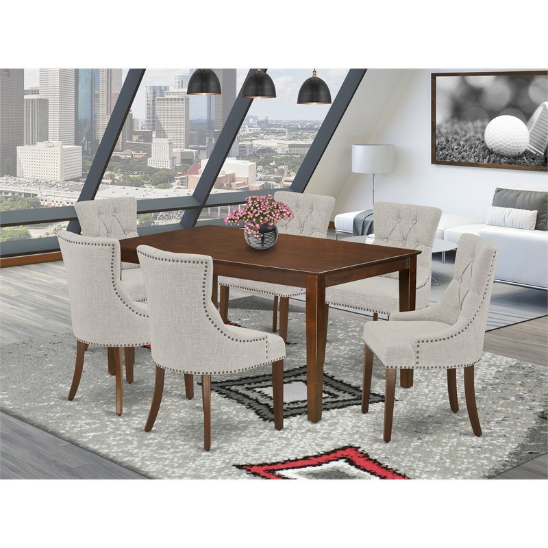 Pemberly Row 7-Piece Wood Dining Set with Mahogany Table & Doeskin Chairs