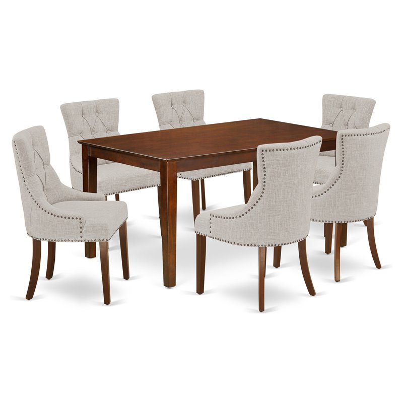 Pemberly Row 7-Piece Wood Dining Set with Mahogany Table & Doeskin Chairs