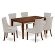Pemberly Row 7-Piece Wood Dining Set with Mahogany Table & Doeskin Chairs
