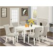Pemberly Row 7-Piece Wood Dining Set with Linen White Table & Doeskin Chairs