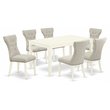 Pemberly Row 7-Piece Wood Dining Set with Linen White Table & Doeskin Chairs