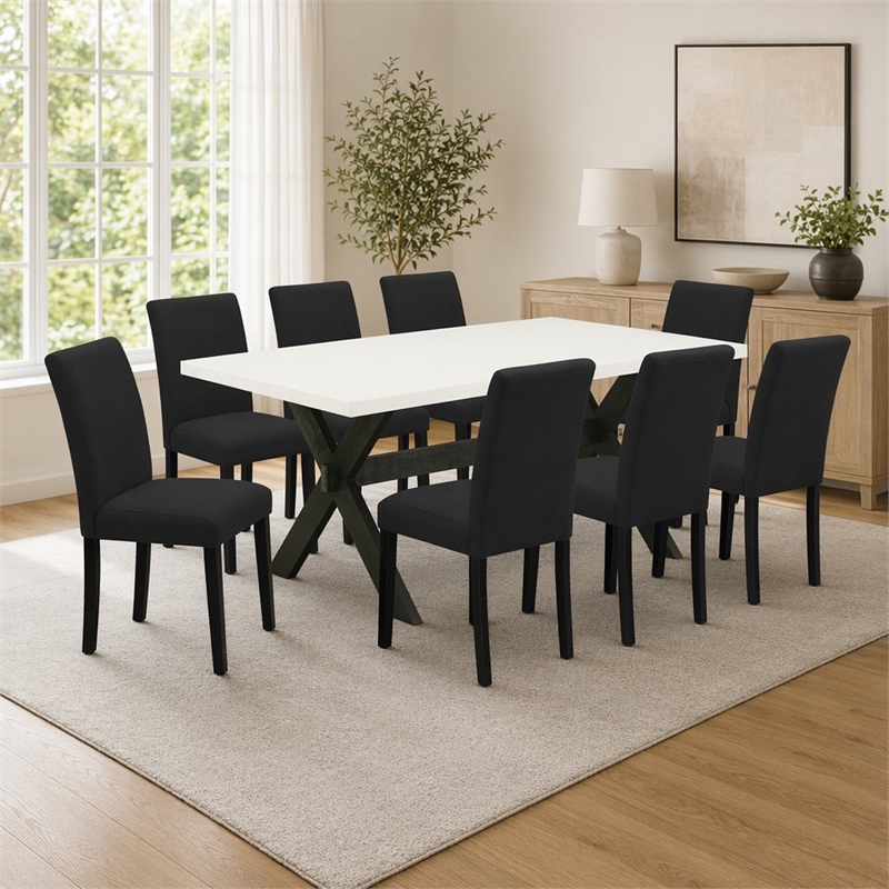 Pemberly Row 9-Piece Rectangular Wood Dinette Set in Black Finish