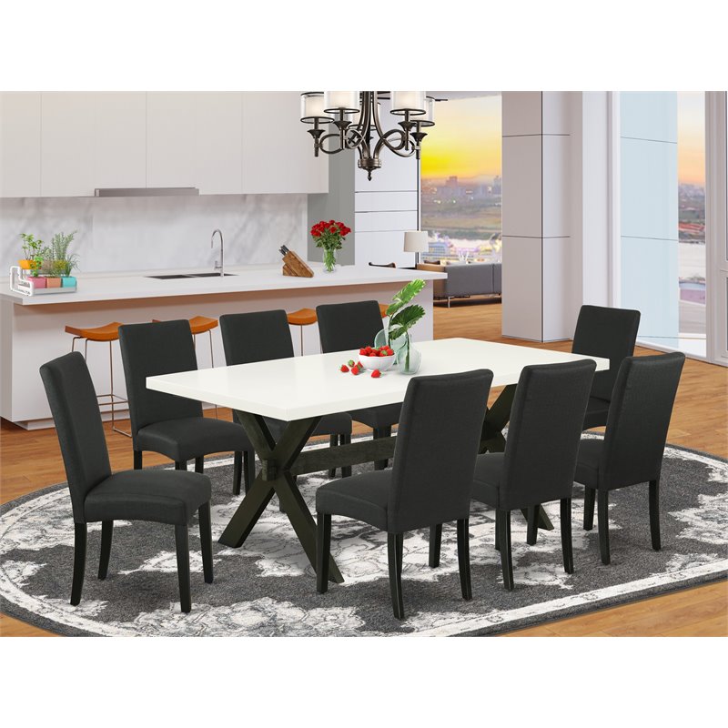 Pemberly Row 9-Piece Wood Kitchen Set with Linen White & Black Finish