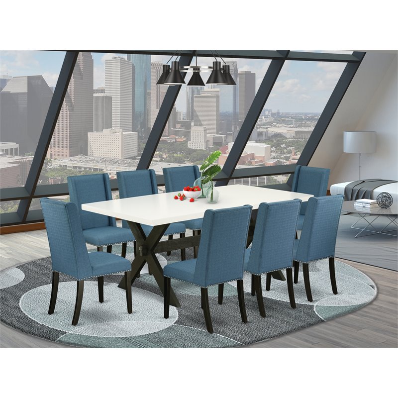 Pemberly Row 9-Piece Dining Room Set with Wire Brushed Black Finish