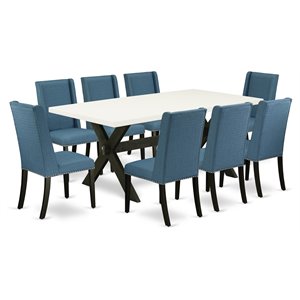 Pemberly Row 9-Piece Dining Room Set with Wire Brushed Black Finish
