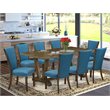 Pemberly Row 9-Piece Dining Set with Jacobean/Blue Table and Parson Chairs