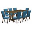 Pemberly Row 9-Piece Dining Set with Jacobean/Blue Table and Parson Chairs