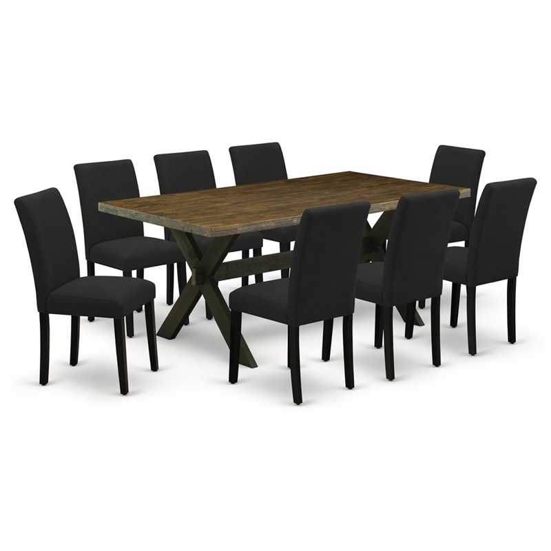 Pemberly Row 9-Piece Wood Dining Table Set in Distressed Jacobean Black