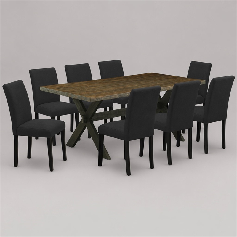Pemberly Row 9-Piece Wood Dining Table Set in Distressed Jacobean Black