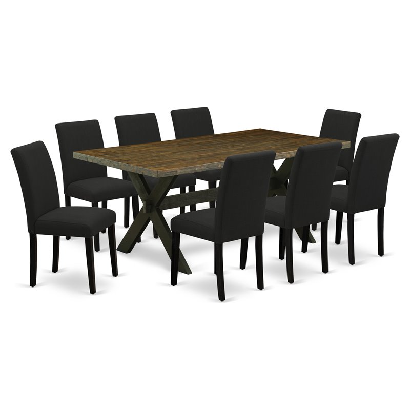Pemberly Row 9-Piece Wood Dining Table Set in Distressed Jacobean Black
