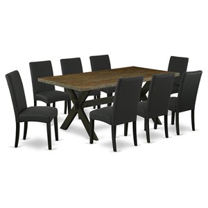 Pemberly Row 9-Piece Dining Table Set in Distressed Jacobean and Black