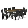 Pemberly Row 9-Piece Dining Table Set in Distressed Jacobean and Black
