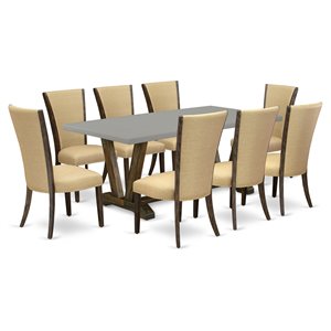 Pemberly Row 9-Piece Dining Set with Acacia Wood and Linen Upholstery