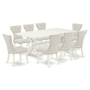 Pemberly Row 9-Piece Wood Dining Set with Linen White Table & Doeskin Chairs