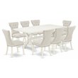Pemberly Row 9-Piece Wood Dining Set with Linen White Table & Doeskin Chairs