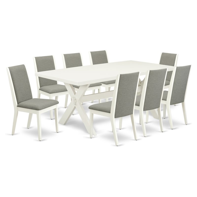 Pemberly Row 9-Piece Traditional Wood Dining Set with Linen White Table