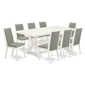 Pemberly Row 9-Piece Traditional Wood Dining Set with Linen White Table