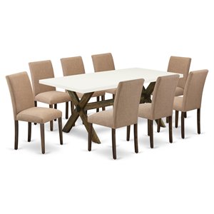 Pemberly Row 9-Piece Wooden Dining Set in Jacobean Brown Finish