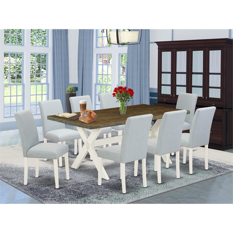 Pemberly Row 9-Piece Wood Kitchen Table Set in Distressed Jacobean