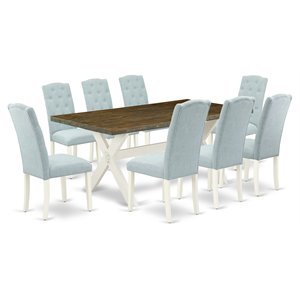 Pemberly Row 9-Piece Dining Room Set in Linen White and Baby Blue