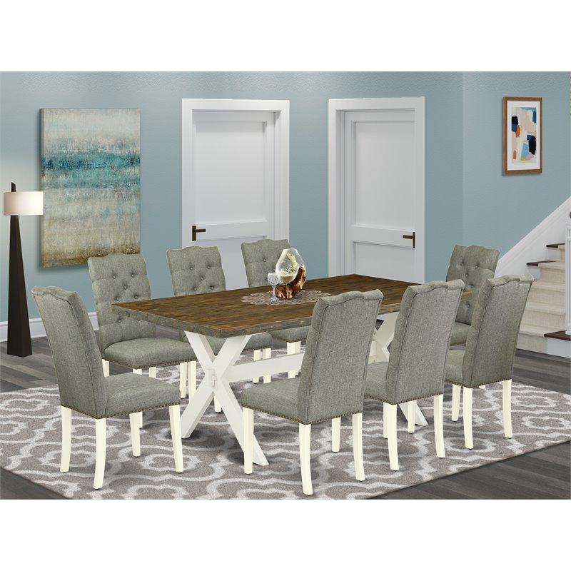 Pemberly Row 9-Piece Dining Set in Linen White and Smoke Finish