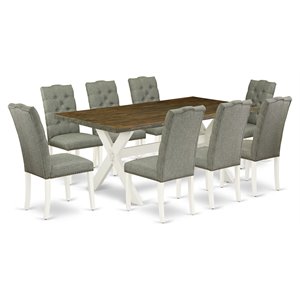 Pemberly Row 9-Piece Dining Set in Linen White and Smoke Finish