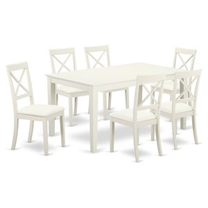 Pemberly Row 7-Piece Wood Dining Set with Leather Seats in White Finish