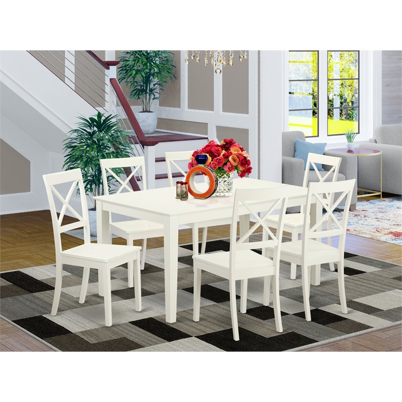 Pemberly Row 7-Piece Wood Dining Room Set in Linen White Finish