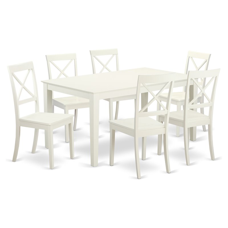 Pemberly Row 7-Piece Wood Dining Room Set in Linen White Finish