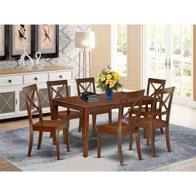 Pemberly Row 7-Piece Mahogany Dining Set with Wood Seats and Rectangle Table