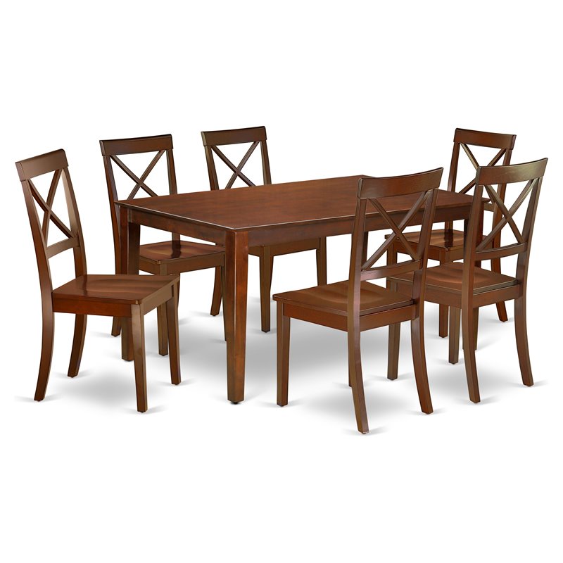 Pemberly Row 7-Piece Mahogany Dining Set with Wood Seats and Rectangle Table