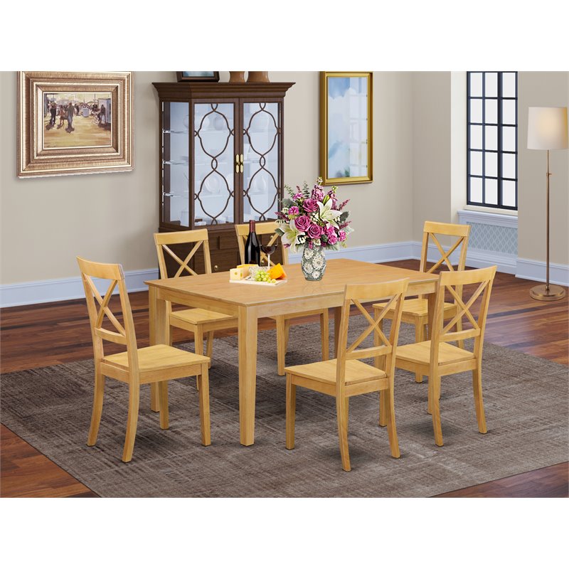 Pemberly Row 7-Piece Traditional Wood Dining Set in Oak Finish