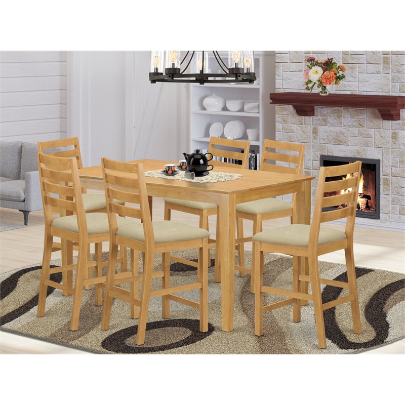 Pemberly Row 7-Pc Oak Counter Height Dining Set with Fabric Seats
