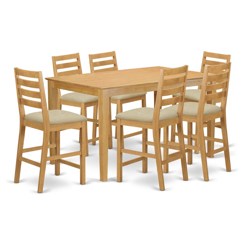 Pemberly Row 7-Pc Oak Counter Height Dining Set with Fabric Seats