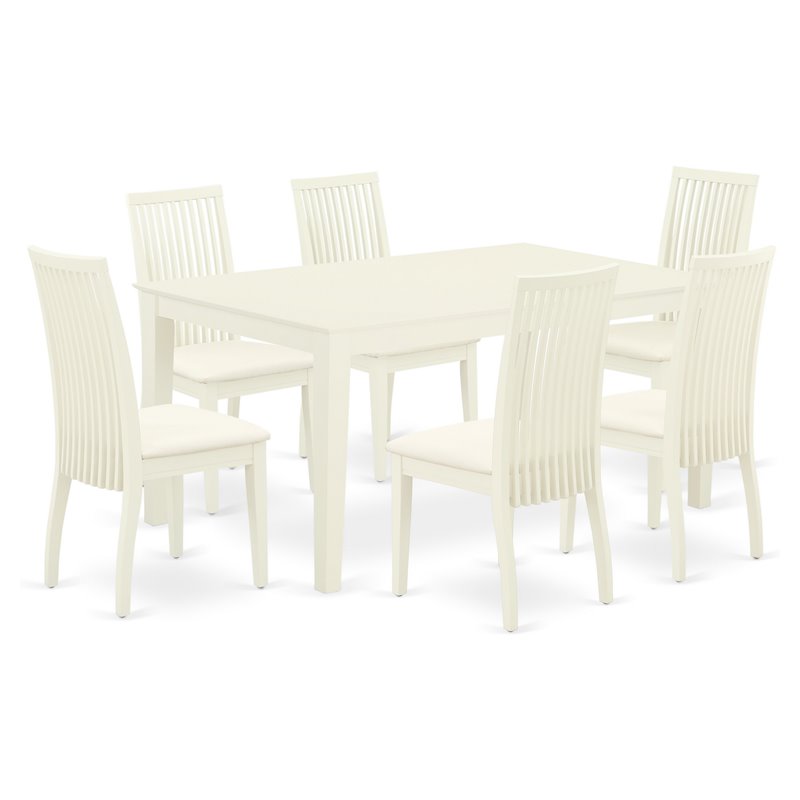 Pemberly Row 7-Piece Wood Dining Set with Linen Seat in Linen White